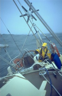 Sailing through heavy seas with an Ampair 100 micro wind turbine